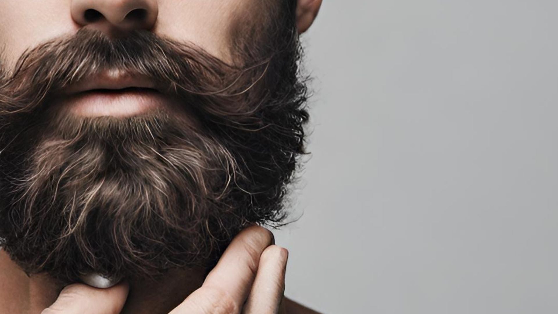 Man's face from nose to neck with a very impressive dark beard and moustache