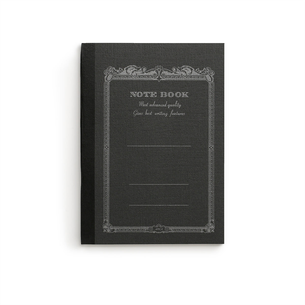 black covered A6 lined notebook from Apica with lined pages