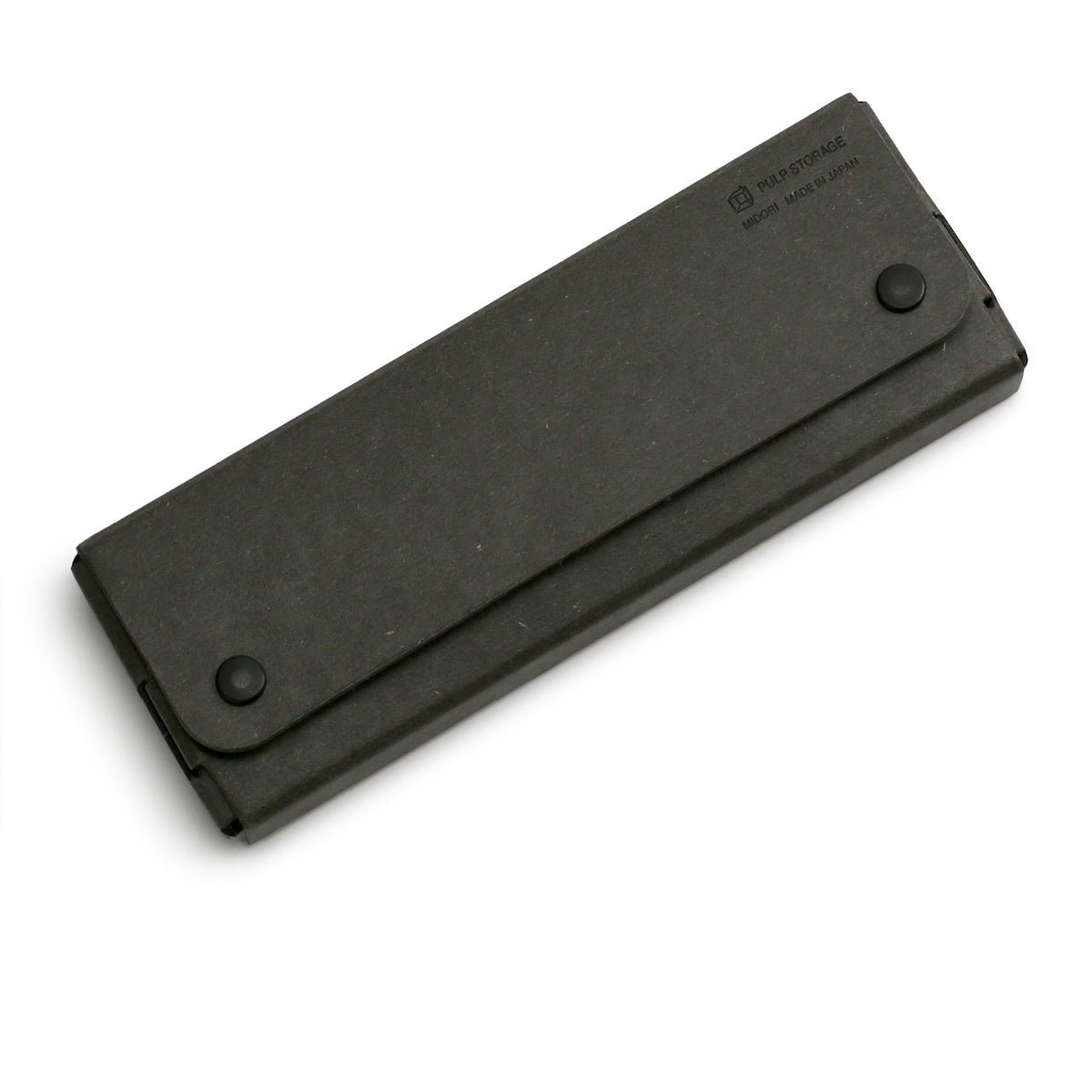 Black pencil case is actually dark grey, made from paper pulp - its a hard finish folded into a protective pencil case with stud closures