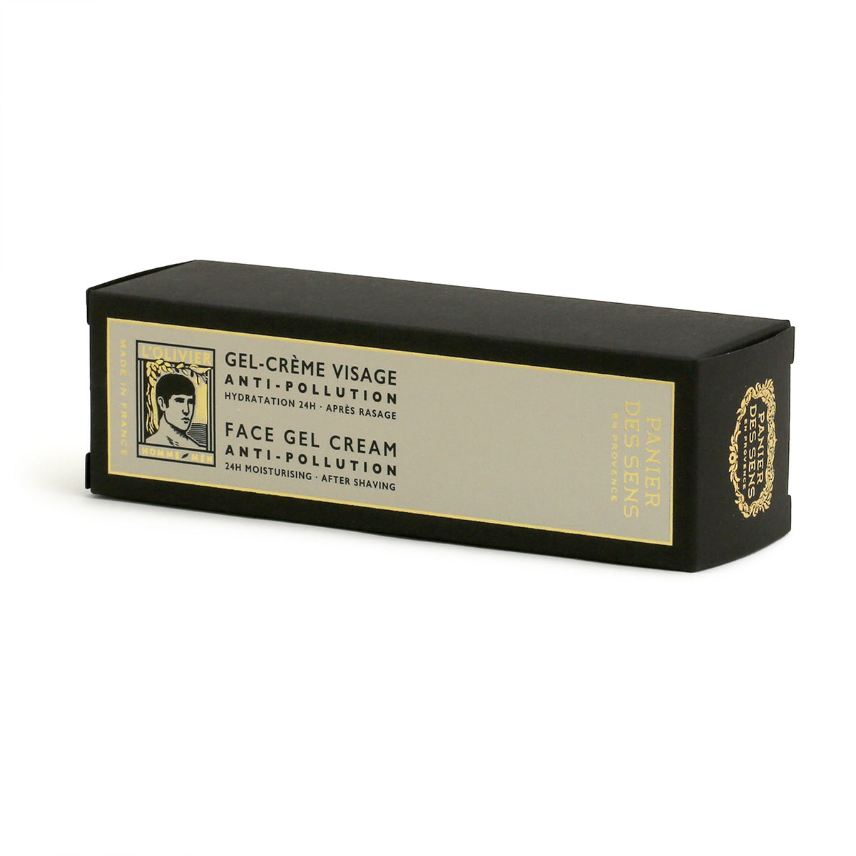 Packaging for the Face Gel Cream - black box with gold, cream and black packaging