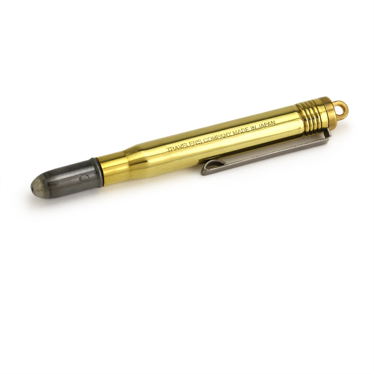 Brass ballpoint pen in compact mode