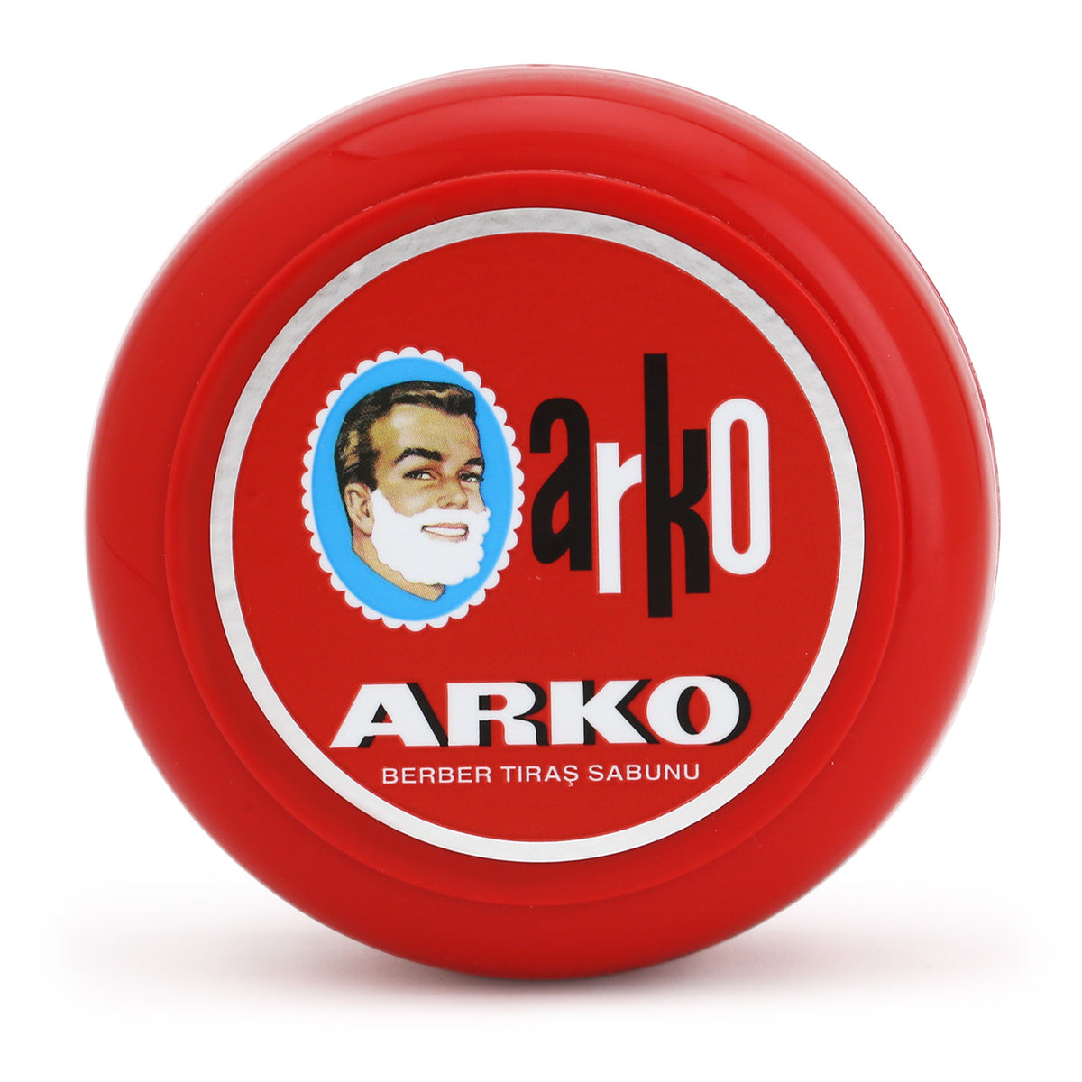 Arko Shave Soap  showing the top label&#39;s lathered man&#39;s face in retro styling