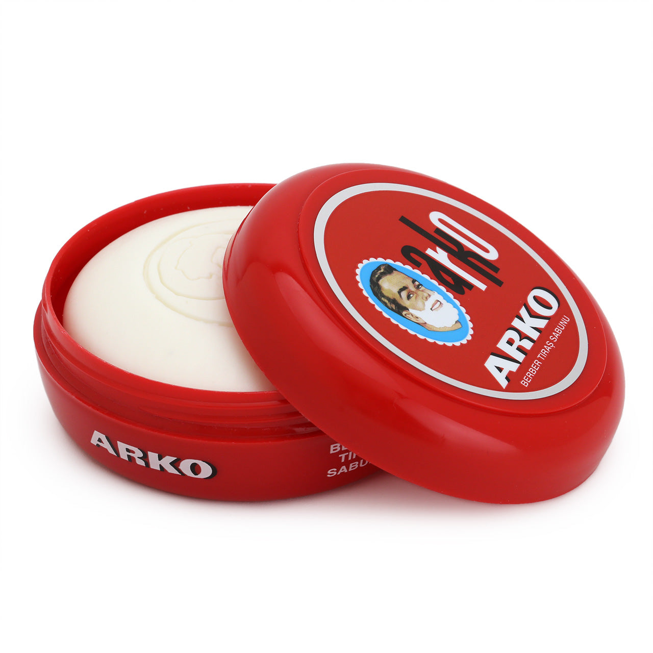 Arko Shave Soap  showing the top label's lathered man's face in retro styling