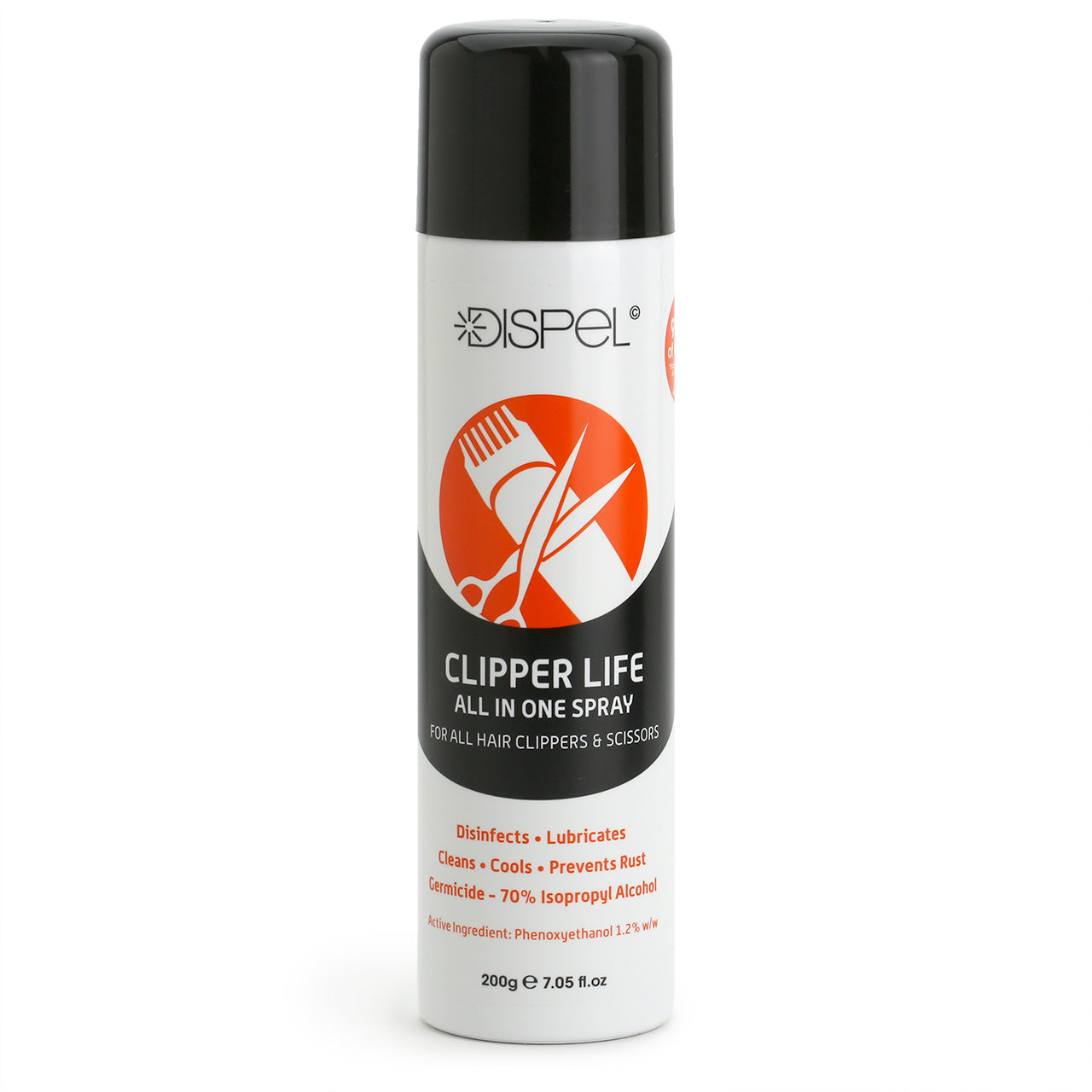 Dispel Clipper Life All In One Spray - White metal aerosol tin with black lid