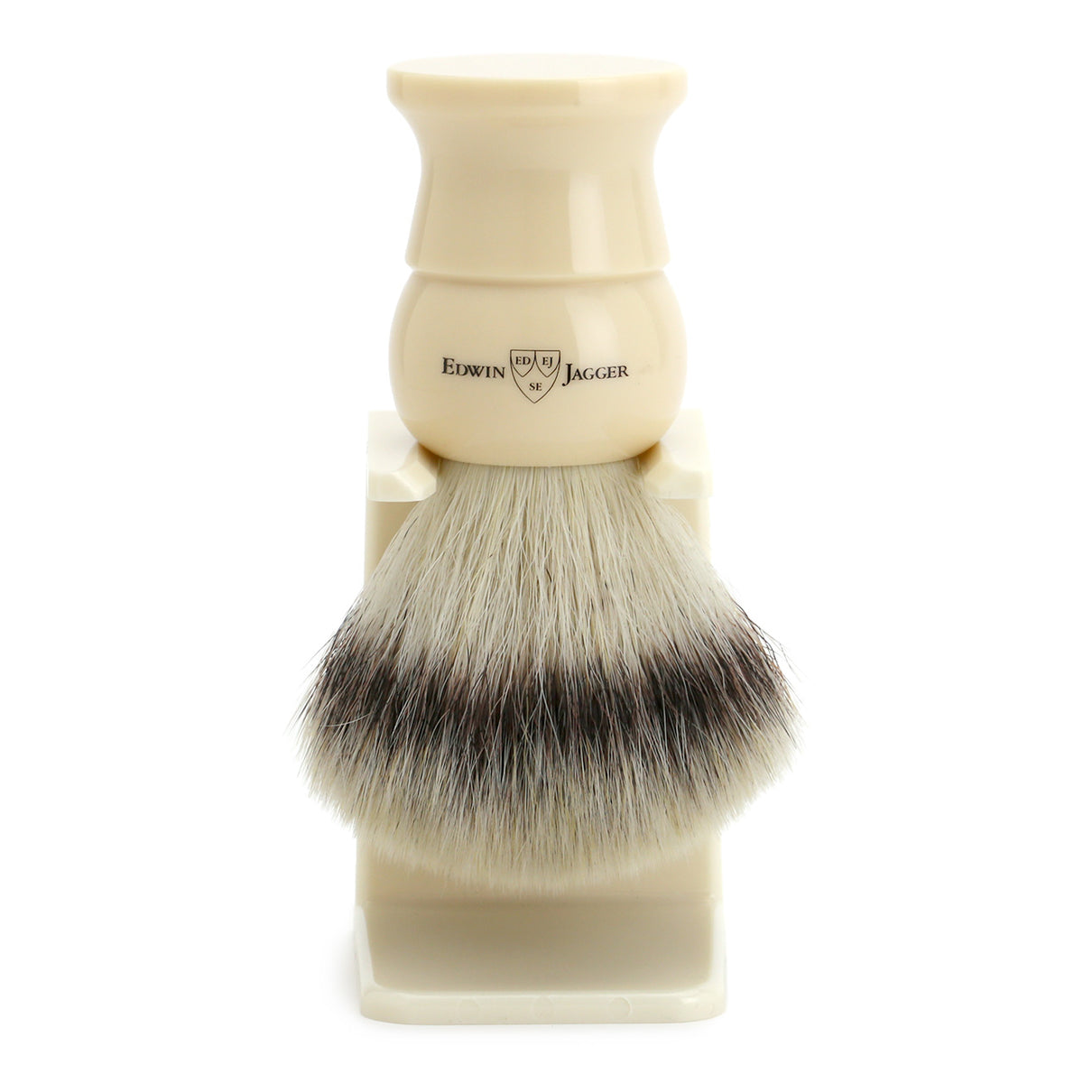 Edwin Jagger Imitation Ivory Shaving Brush Synthetic Silver Tip with Drip Stand - Extra Large