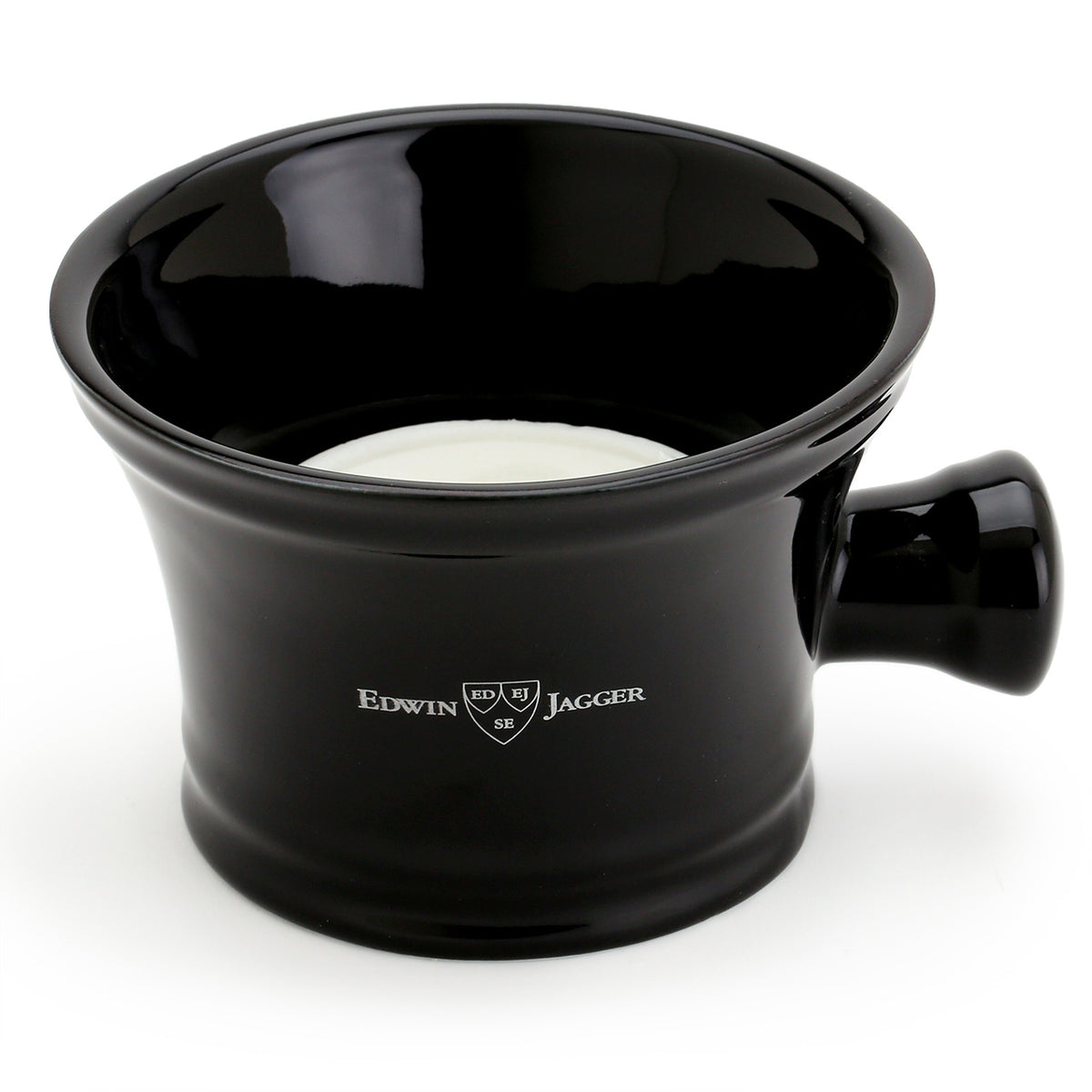 Edwin Jagger Black Apothecary-style Bowl with a puck of shave soap fitting neatly inside - soap bought separately