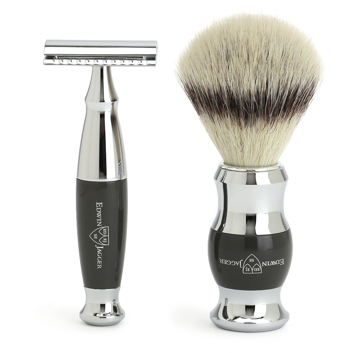 Grey Safety Razor &amp; Shaving Brush
