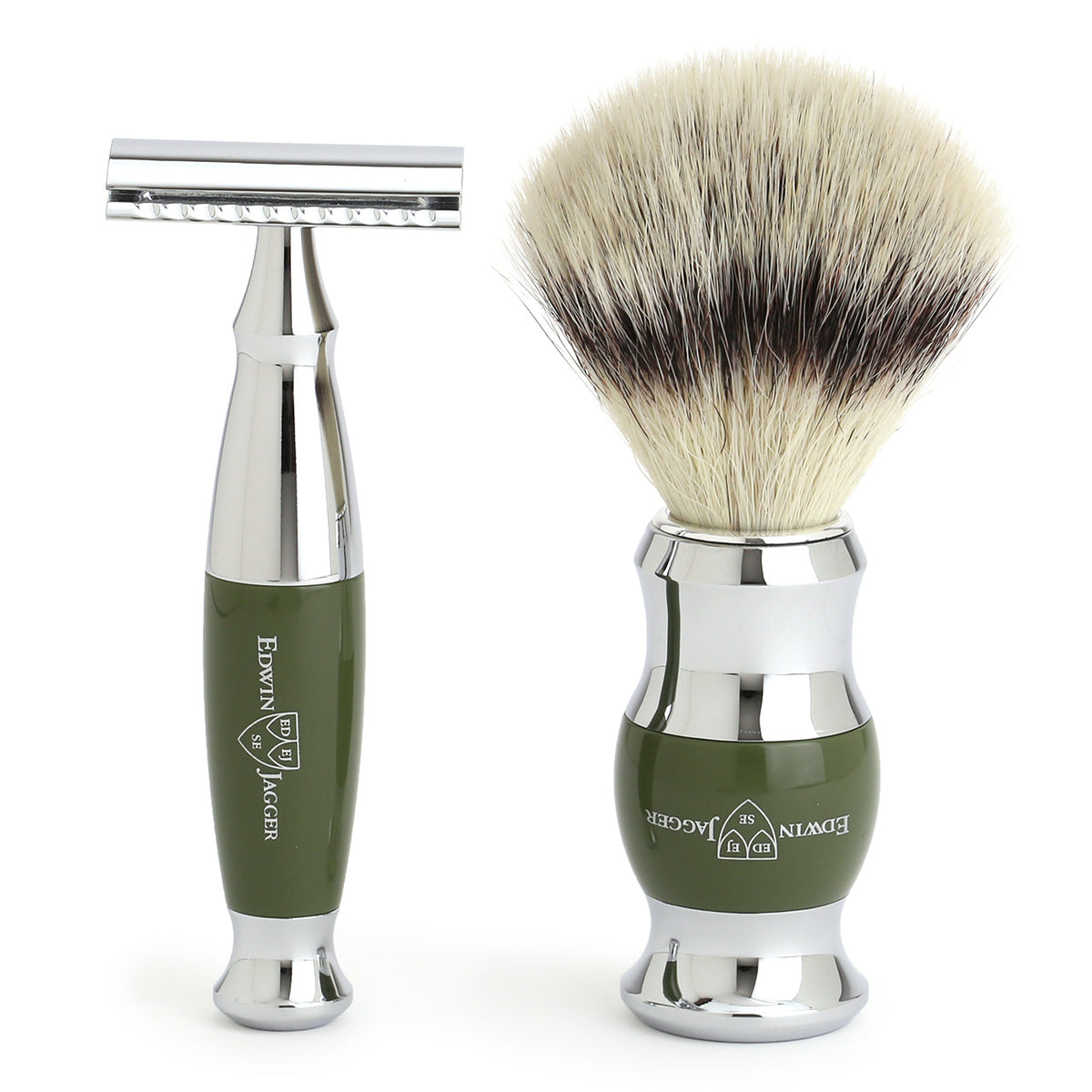 Olive Green Safety Razor &amp; Shaving Brush