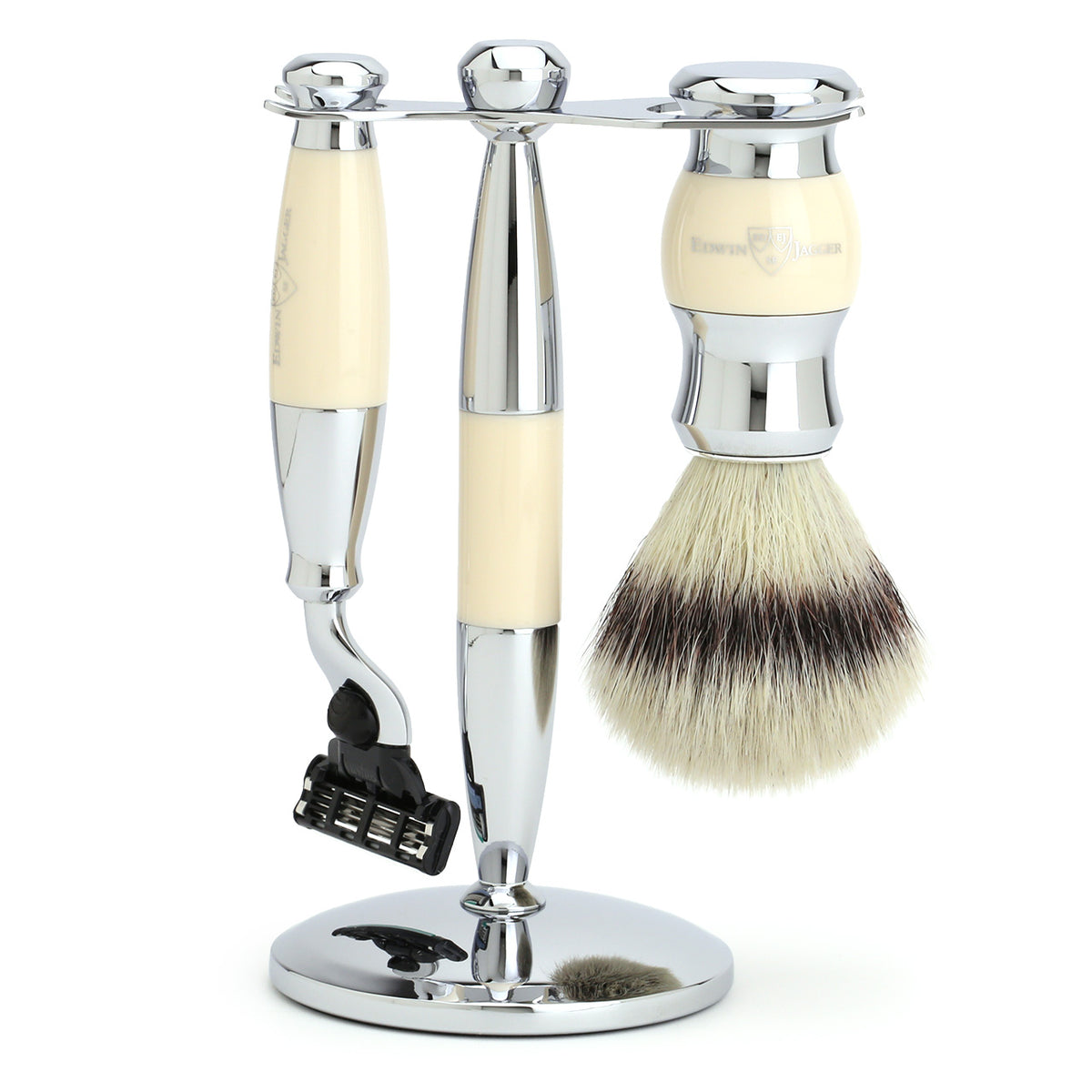 Edwin Jagger Shaving Set with Mach3 Razor, Shaving Brush &amp; Stand - Imitation Ivory