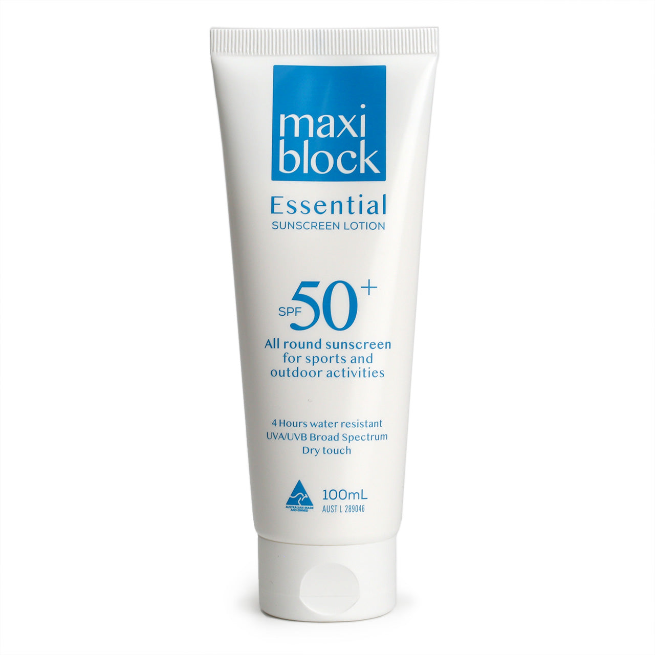 Maxiblock Essential Sunscreen in white tube 100ml