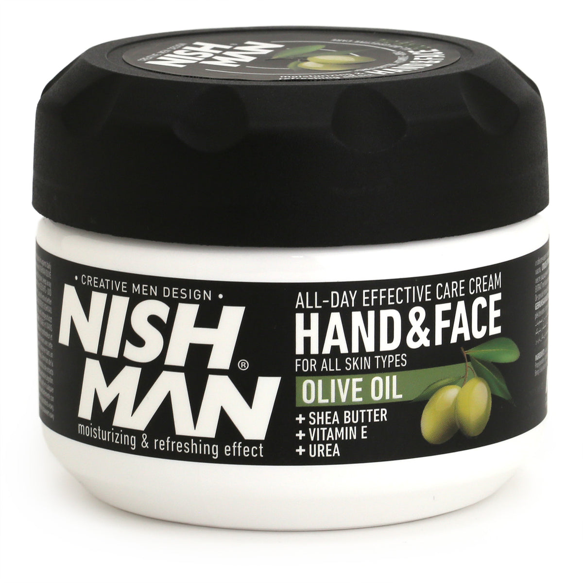 Nishman Hand and Face Cream in sturdy black and white tub. 300ml