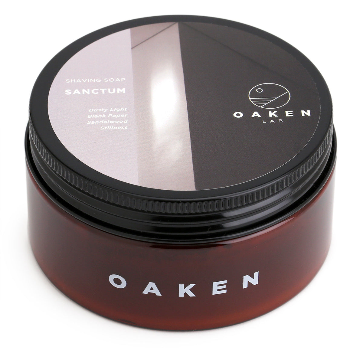 Oaken Lab artisan shaving soap, top and side view - Sanctum