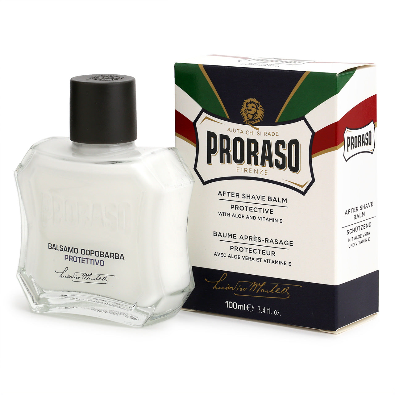 Proraso After Shave Balm with Aloe Vera & Vitamin E - Protective - with retro-shaped bottle and box