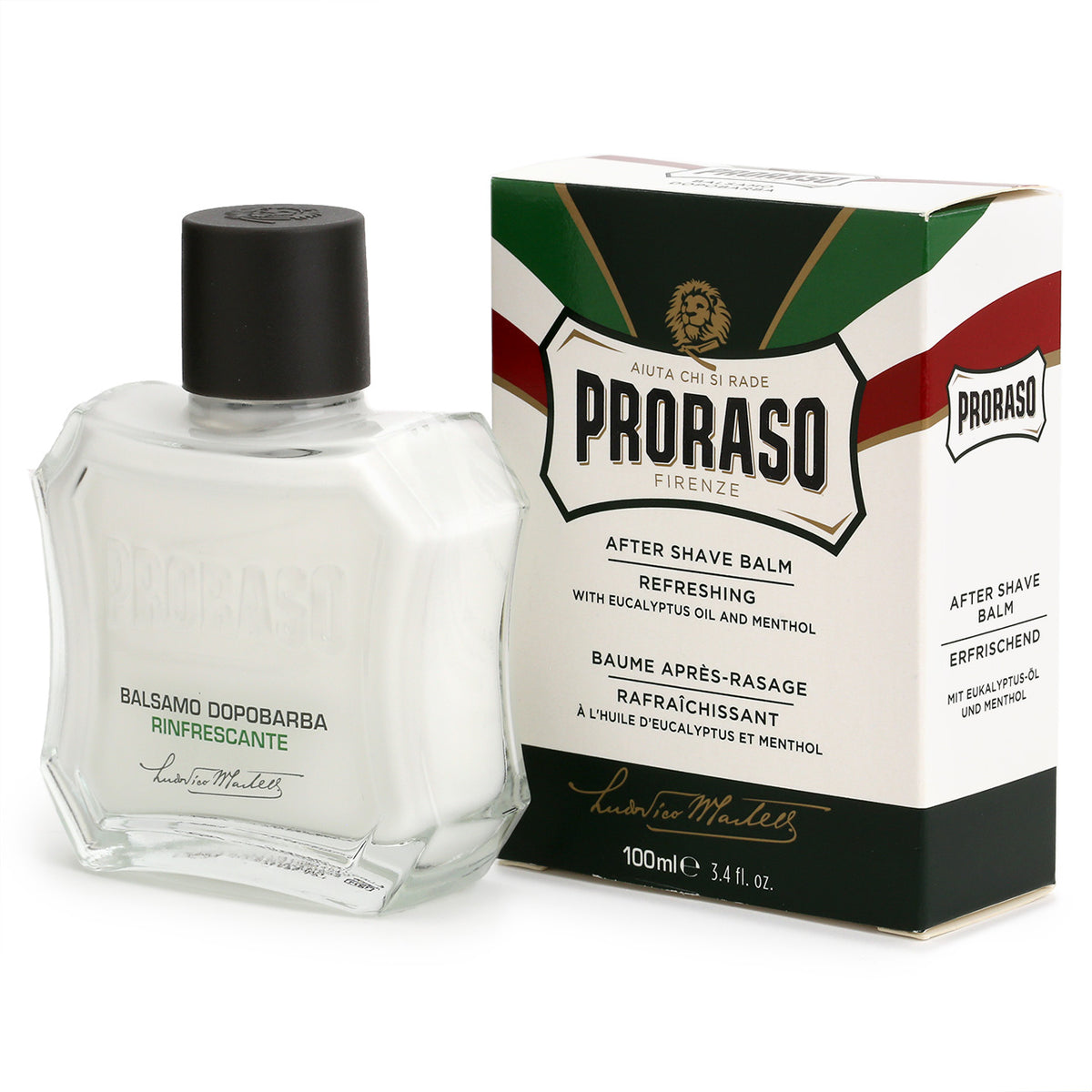 Proraso AS Balm Refreshing with Eucalyptus Oil &amp; Menthol is in a retro bottle and box
