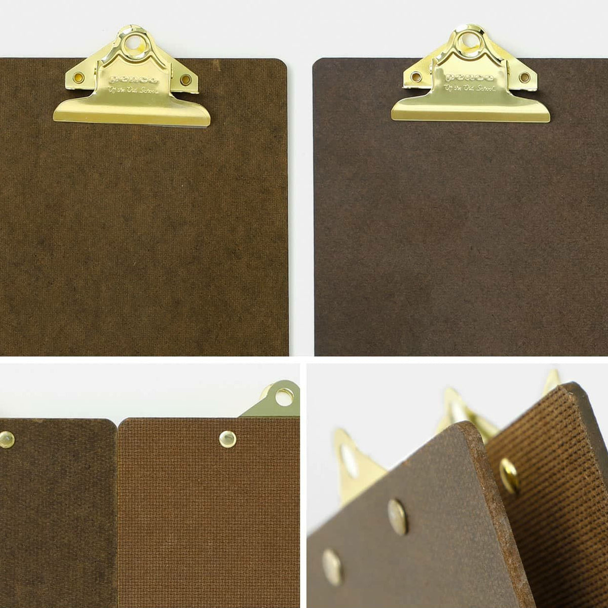 Brown clipboard with gold clip on a white background