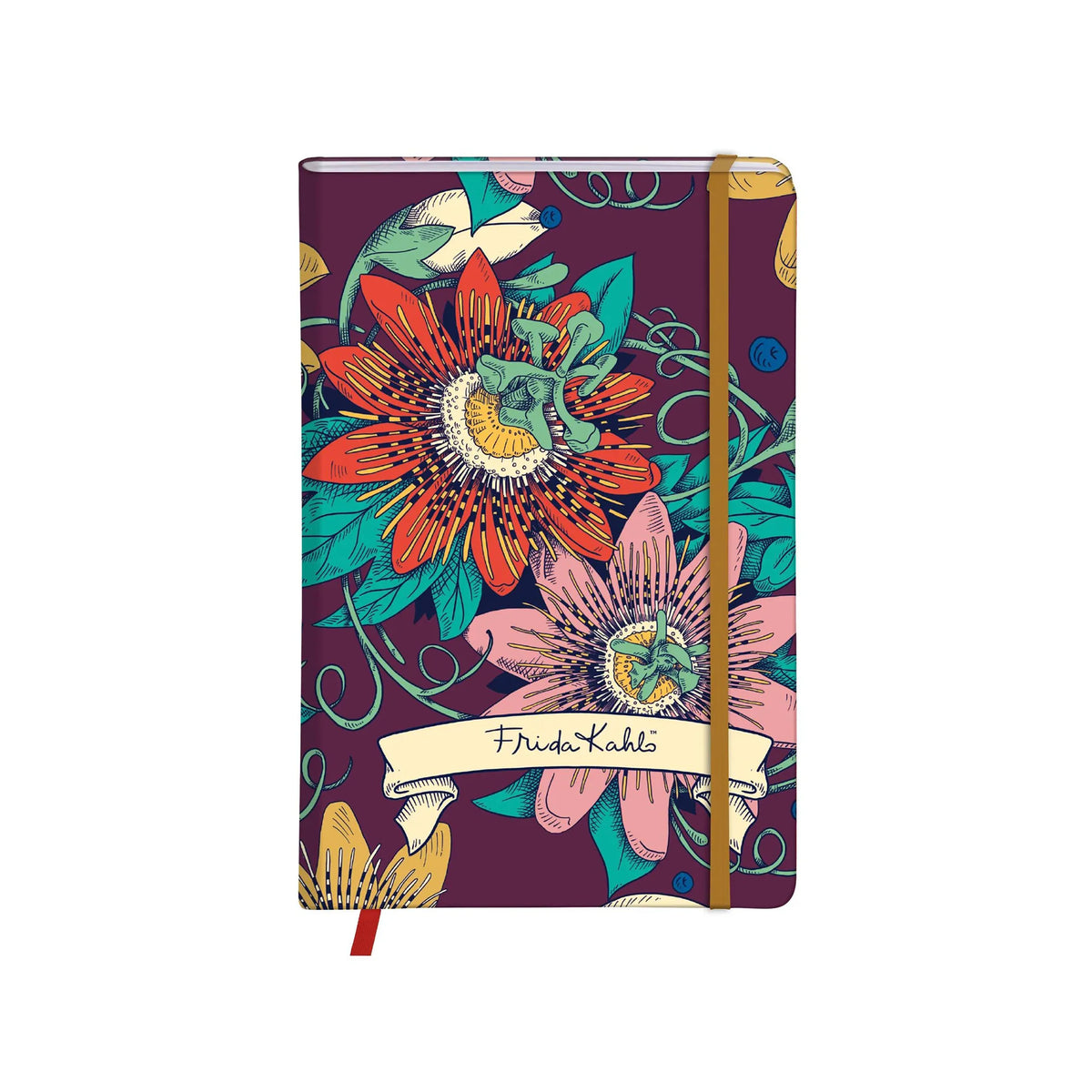 Notebook with colorful floral design on a purple background
