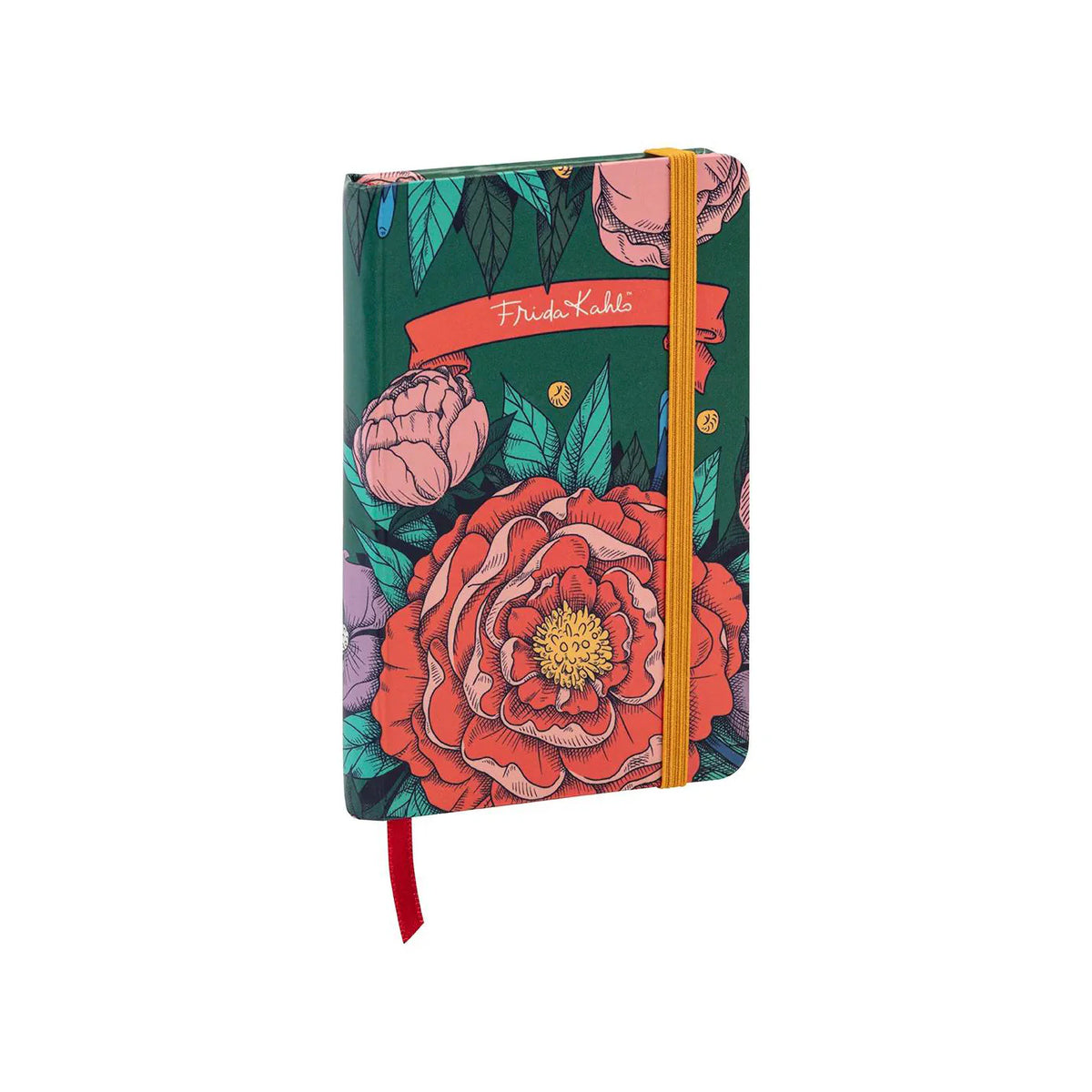 Floral notebook with a red ribbon on a white background