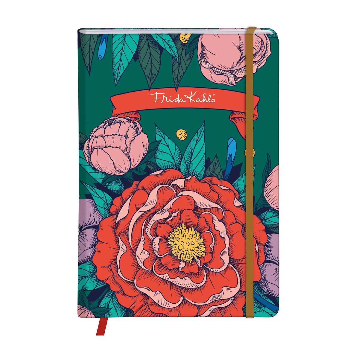 Floral notebook with 'Frida Kahlo' branding on a white background
