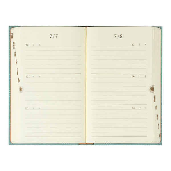 An inside spread of the 3 year diary shows the side illustrations which create printed tabs