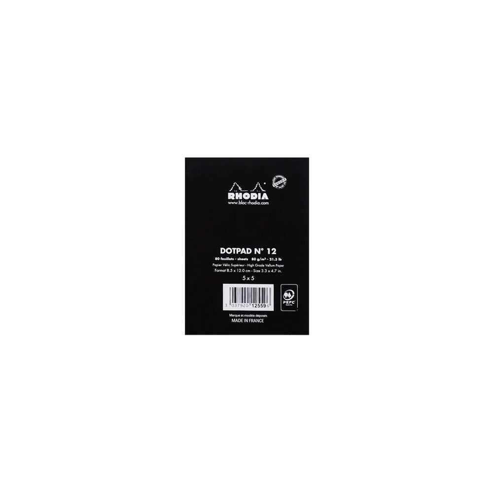 Rhodia No.12 Top Stapled Notepad Pocket Dot Grid in Black