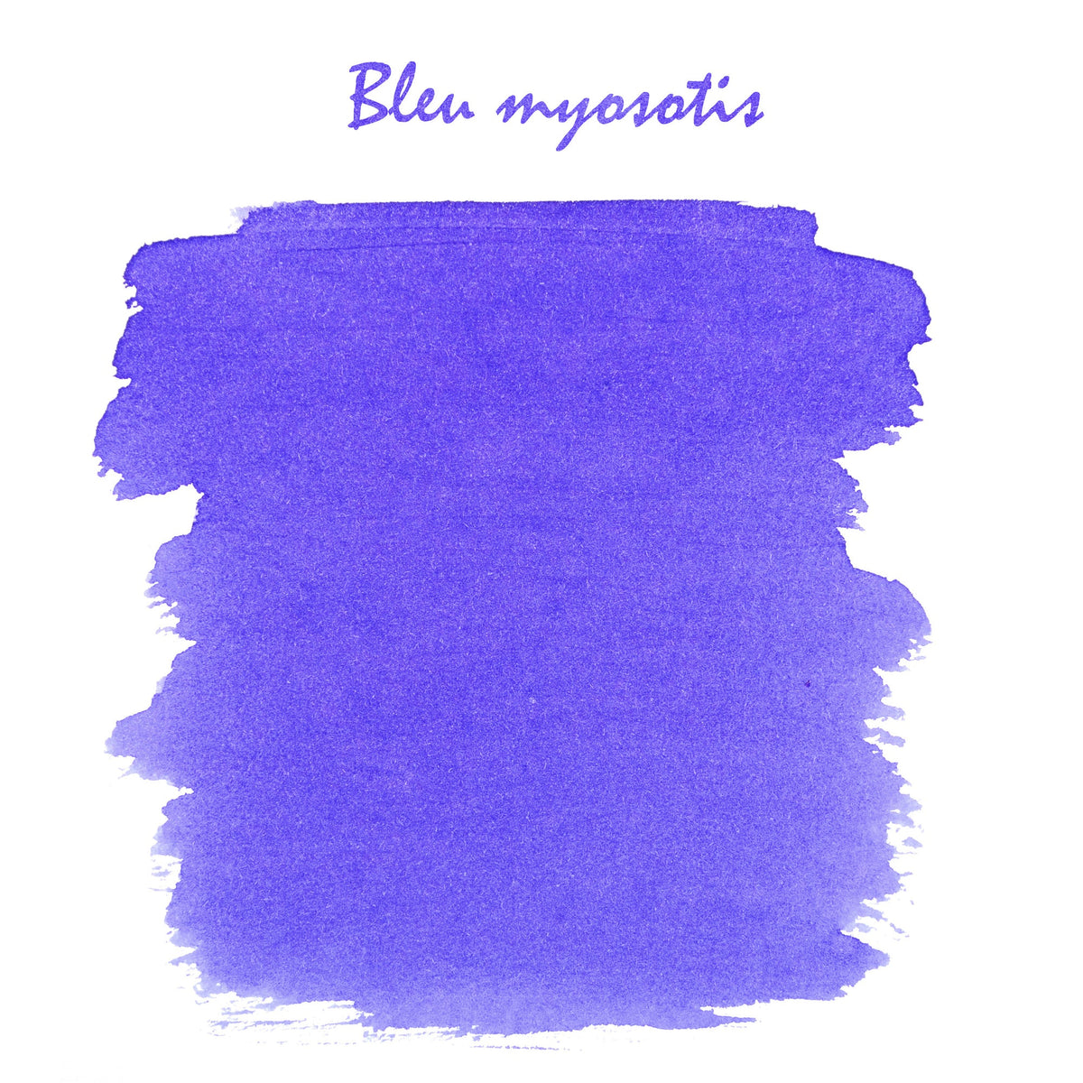 Navy blue watercolor swatch with 'Bleu myosotis' text on a white background
