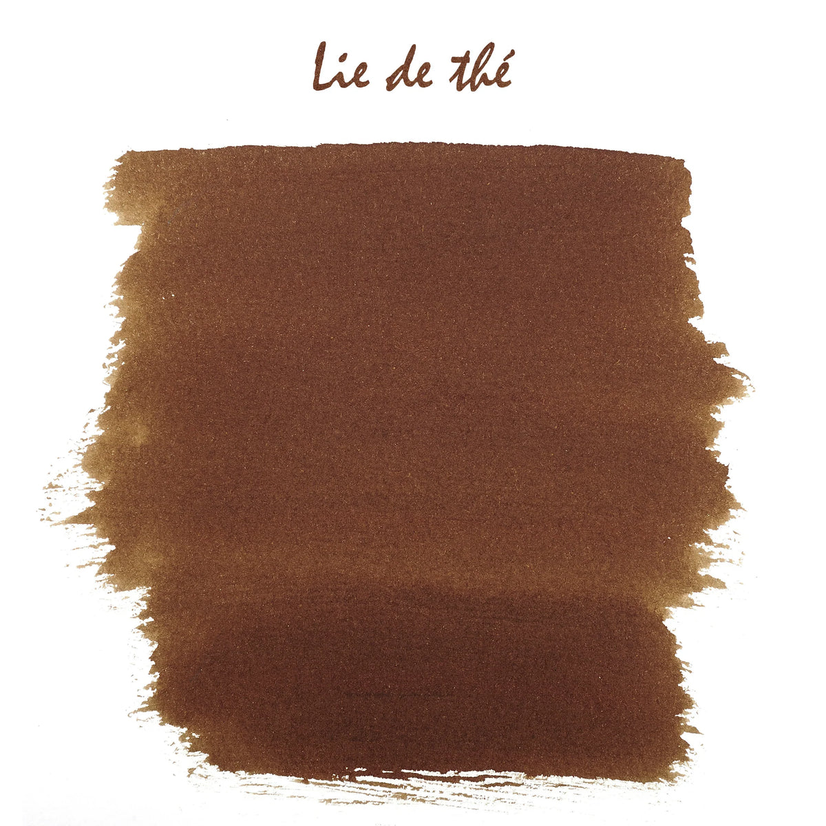 Brown color swatch with 'Lie de the' text on a beige background