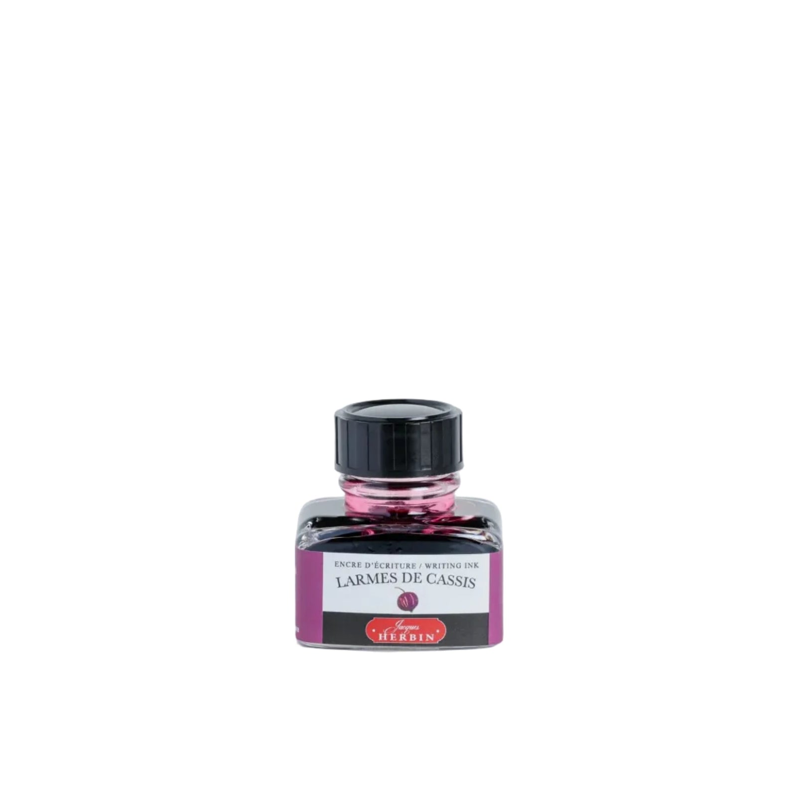 Bottle of ink with a black cap on a white background