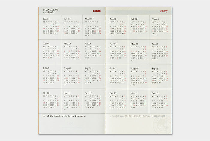 Traveler&#39;s Notebook 2026 Monthly Diary - Regular