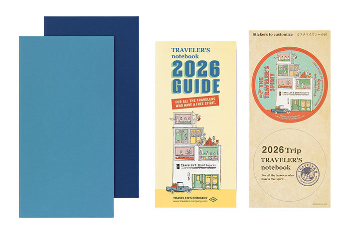 The dark and light blue diary cover, 2026 Guide and sticker sheet