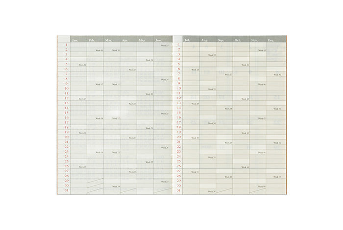 Large calendar or planner with monthly layout on a white background