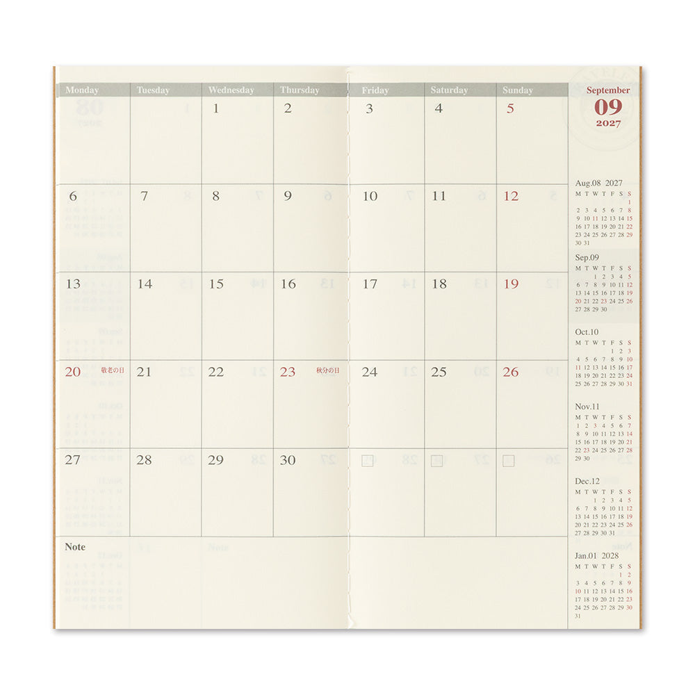 Traveler's Notebook 2027 Monthly Diary - Regular