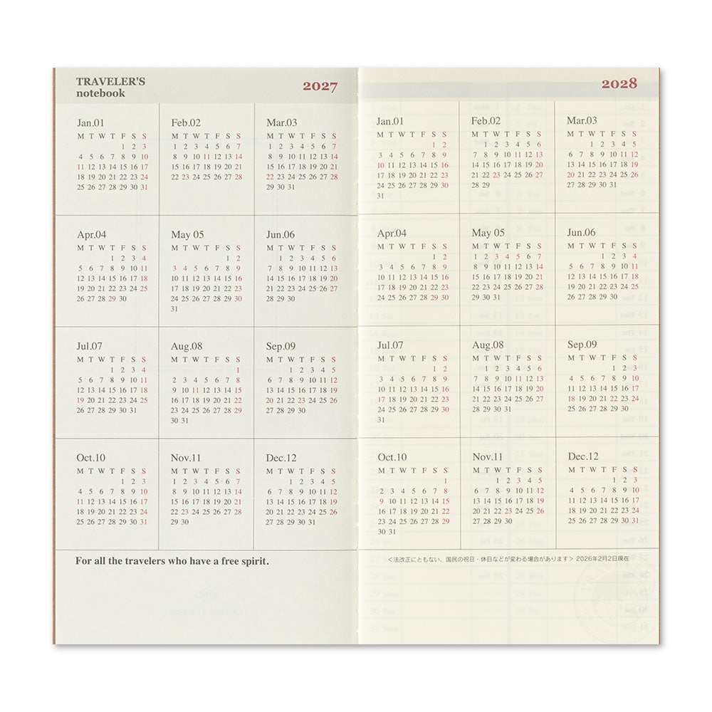 Traveler's Notebook 2027 Weekly Diary - Regular
