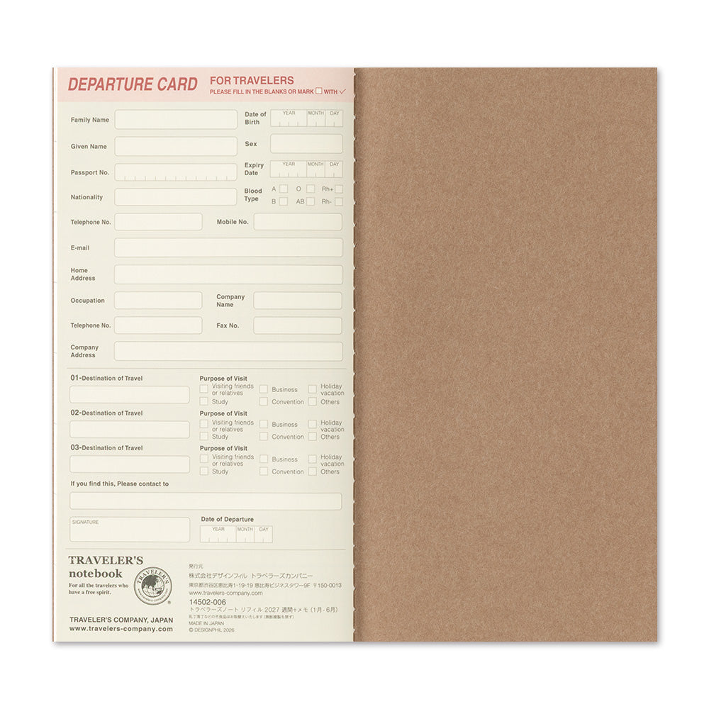 Traveler's Notebook 2027 Weekly Diary - Regular