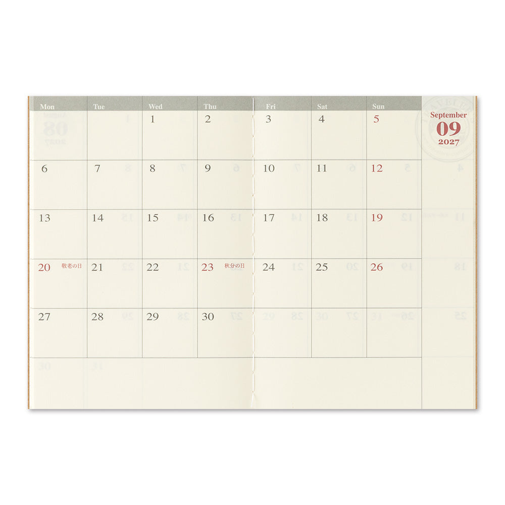 Traveler's Notebook 2027 Monthly Diary - Passport