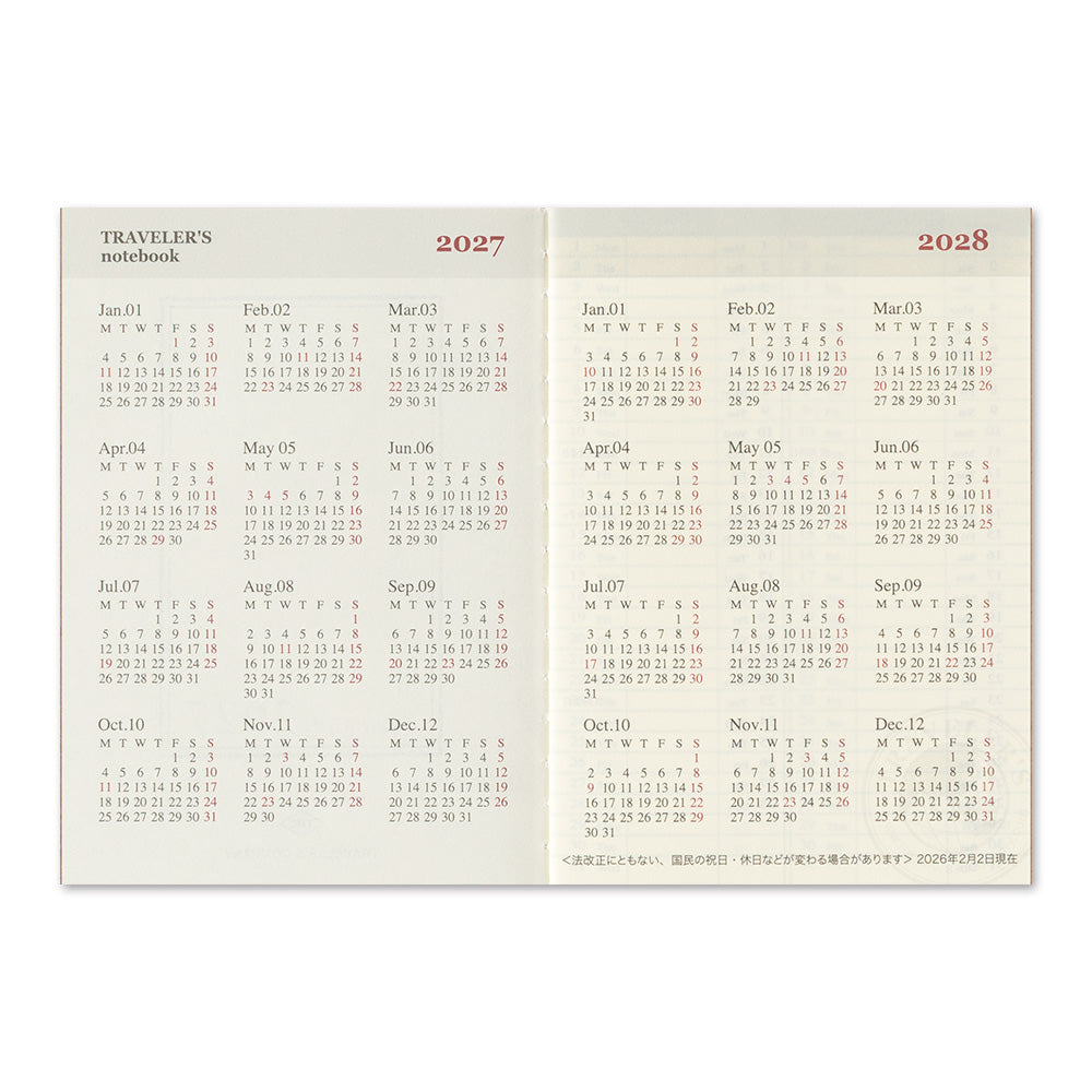 Traveler's Notebook 2027 Weekly Diary - Passport