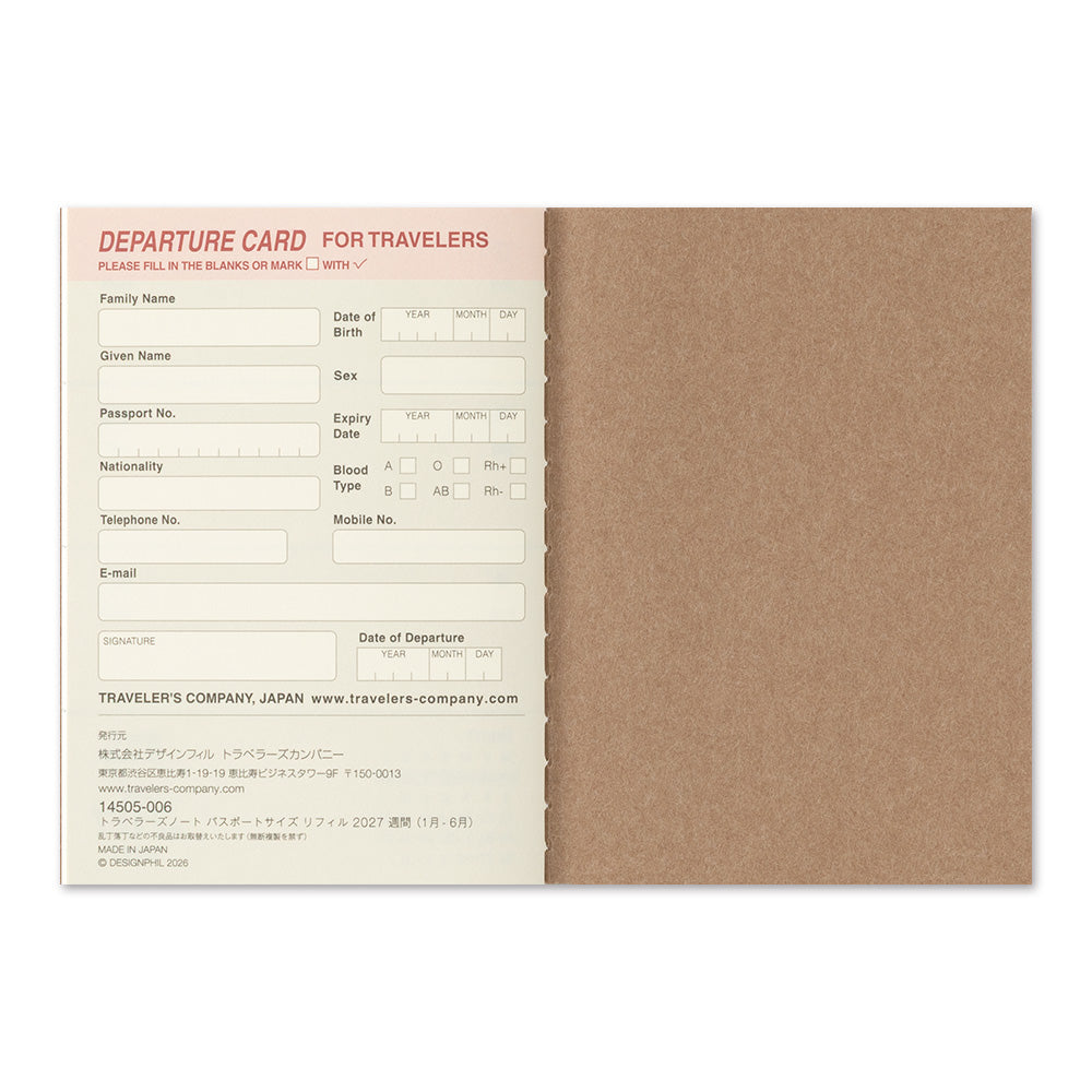 Traveler's Notebook 2027 Weekly Diary - Passport