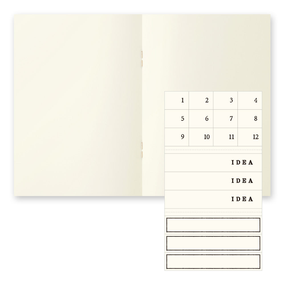 An open spread of the blank notebook with the labelling slip