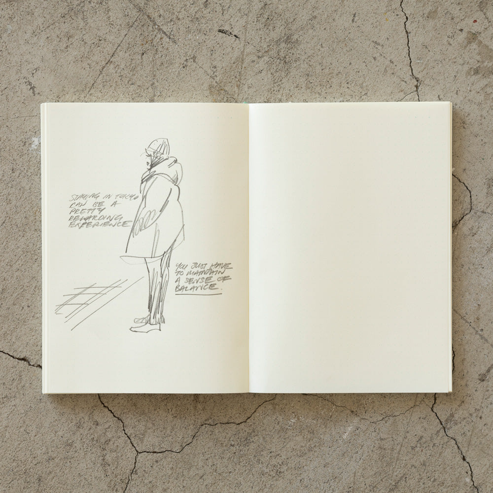 An open A5 Dotgrid notebook showing pencil sketches on the cream paper  