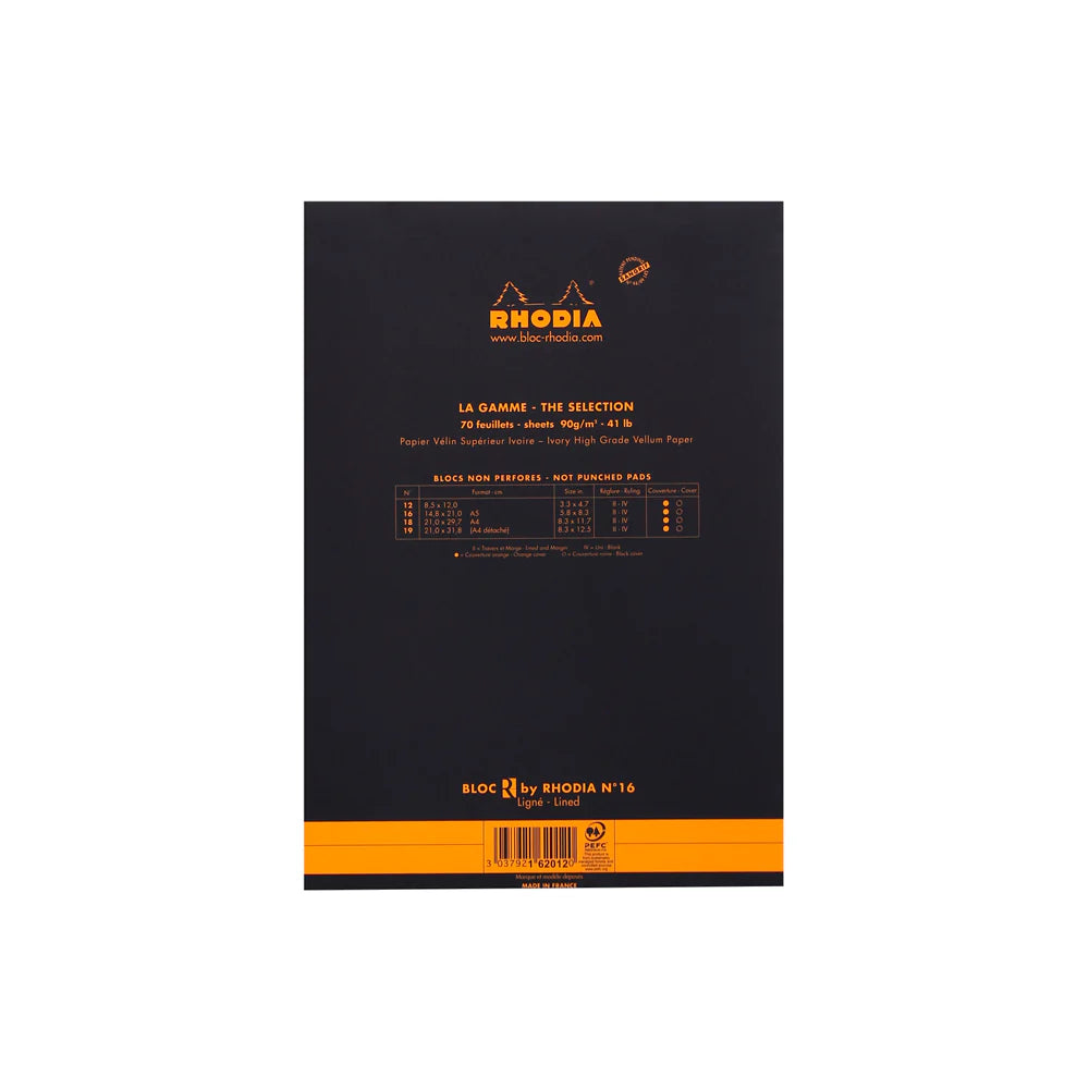 Rhodia Premium R No.16 Head Stapled Notepad A5 Lined Black