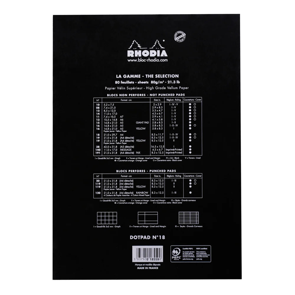 Rhodia No.18 Top Stapled Notepad A4 Black