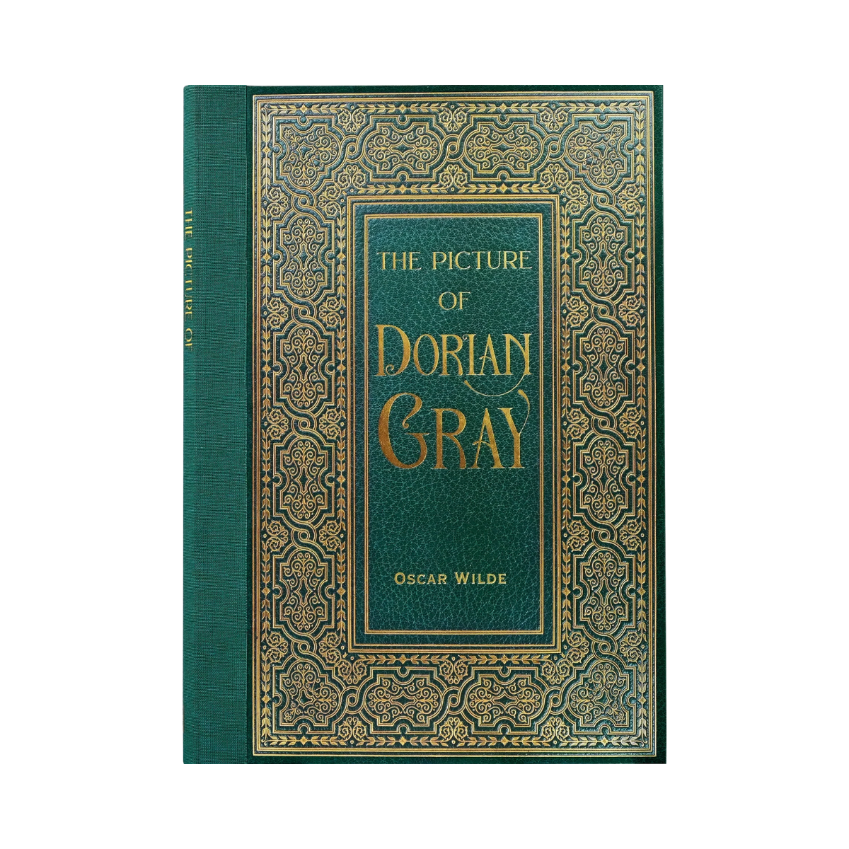 Book cover of 'The Picture of Dorian Gray' by Oscar Wilde with decorative green and gold design.