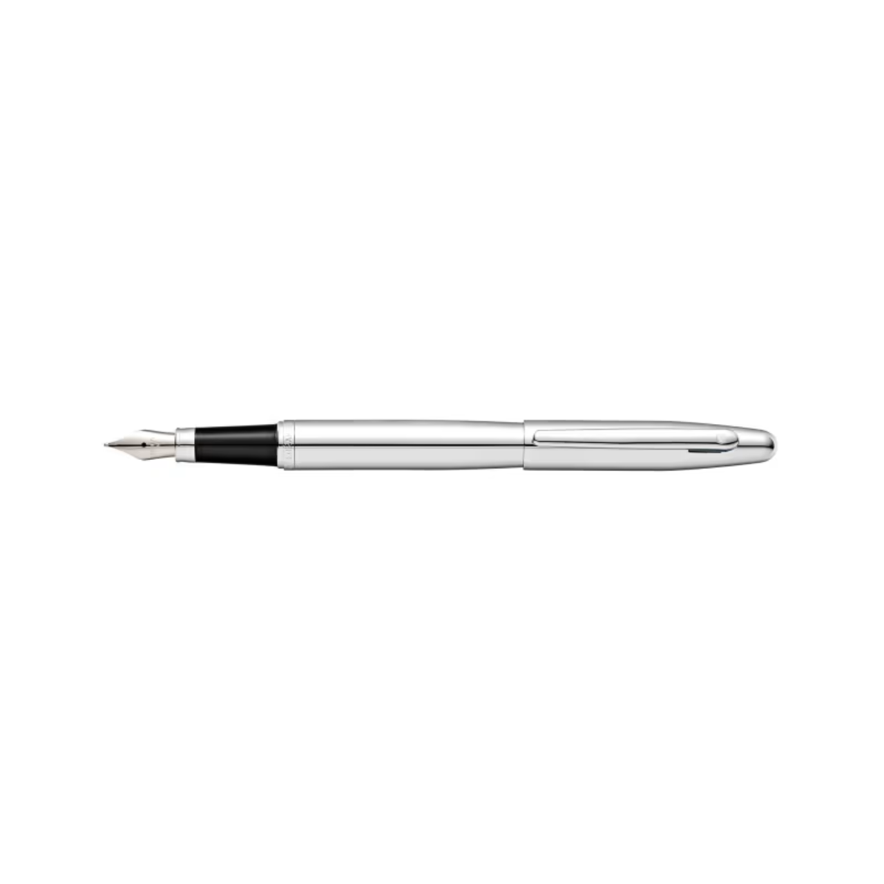 Silver pen with black cap on a white background