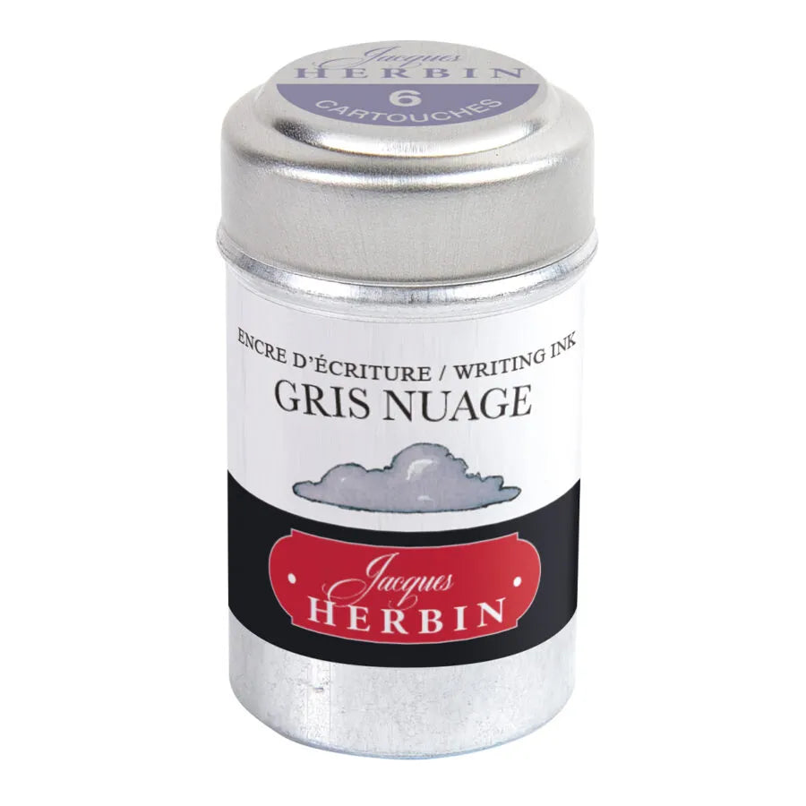 Jacques Herbin Tin of 6 Standard Ink Cartridges – Gris Nuage