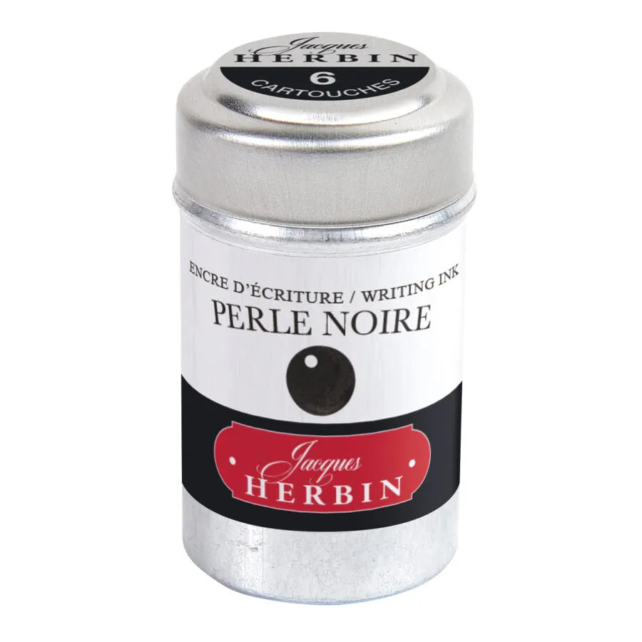Jacques Herbin Tin of 6 Standard Ink Cartridges – Perle Noir