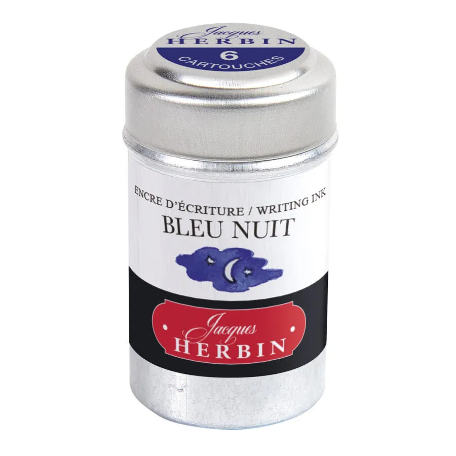 Jacques Herbin Tin of 6 Standard Ink Cartridges – Bleu Nuit