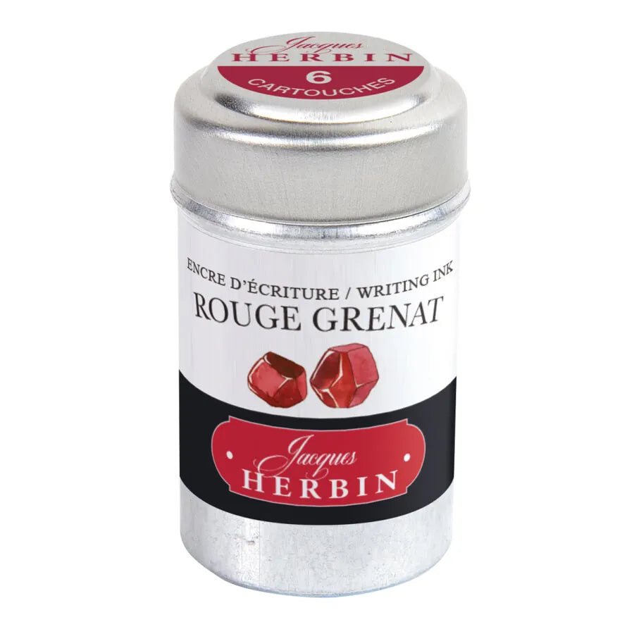 Jacques Herbin Tin of 6 Standard Ink Cartridges – Rouge Grenat