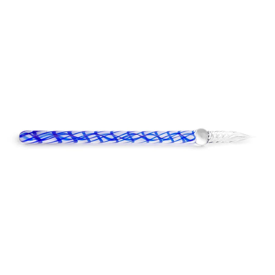 Blue and white glass pen on a white background