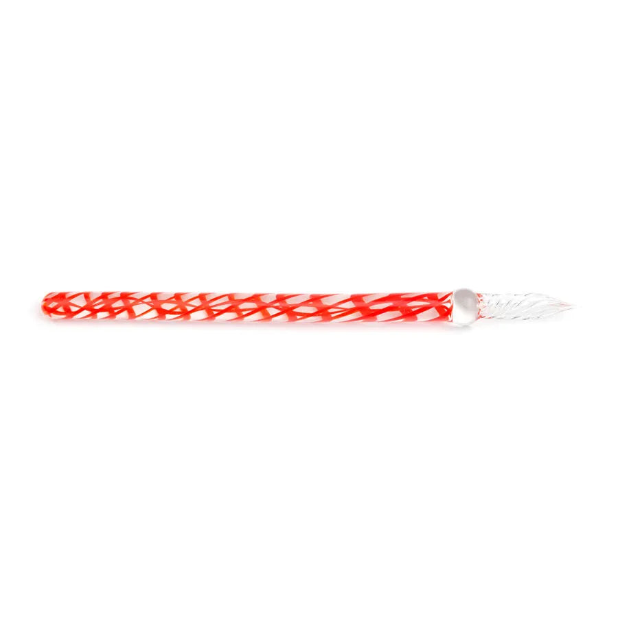 Red and white glass pen on a white background