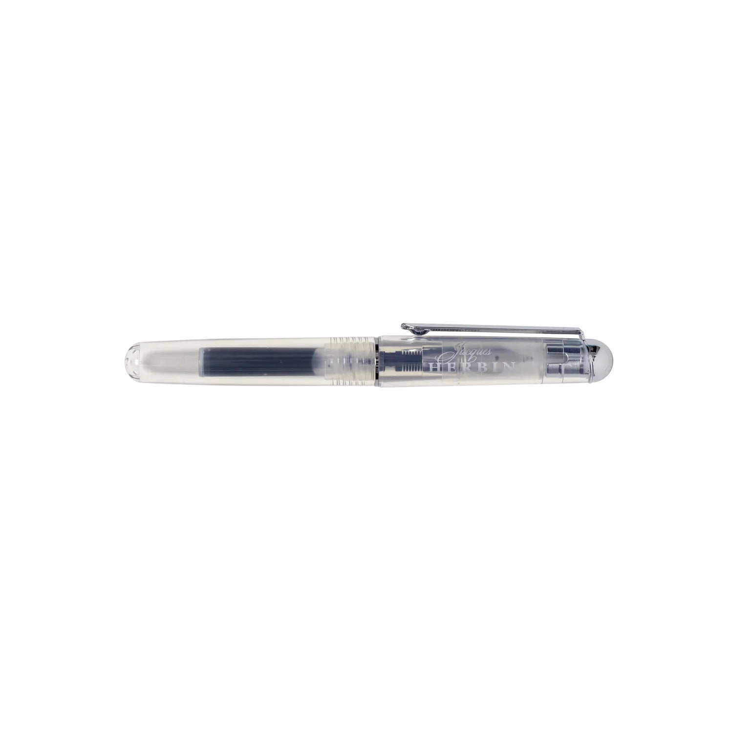 Transparent pen with black ink on a white background