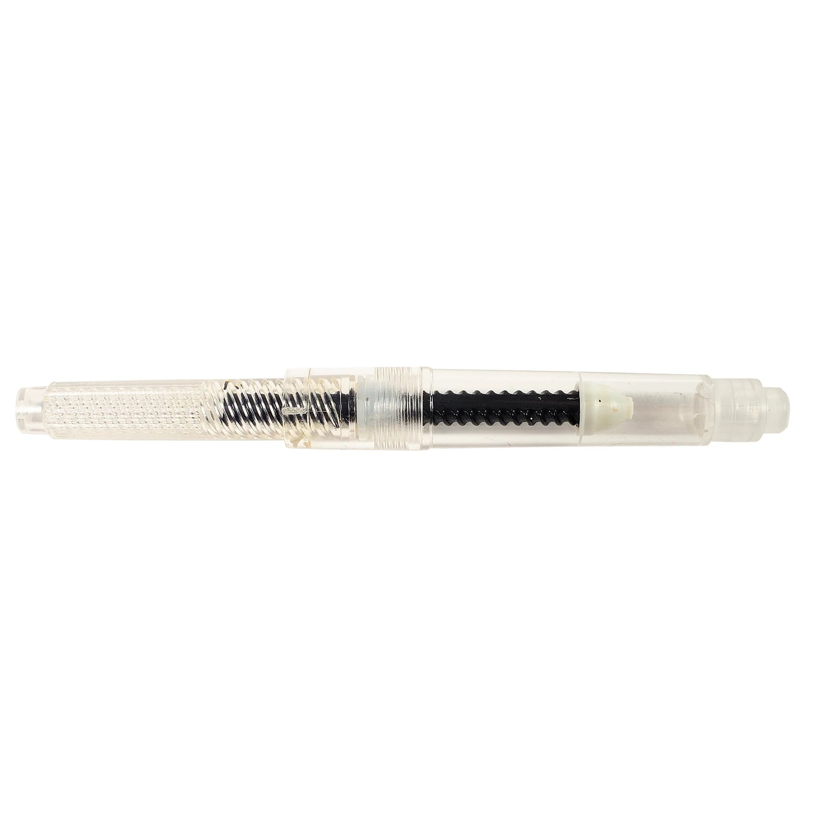 Transparent pen with black ink cartridge on a white background
